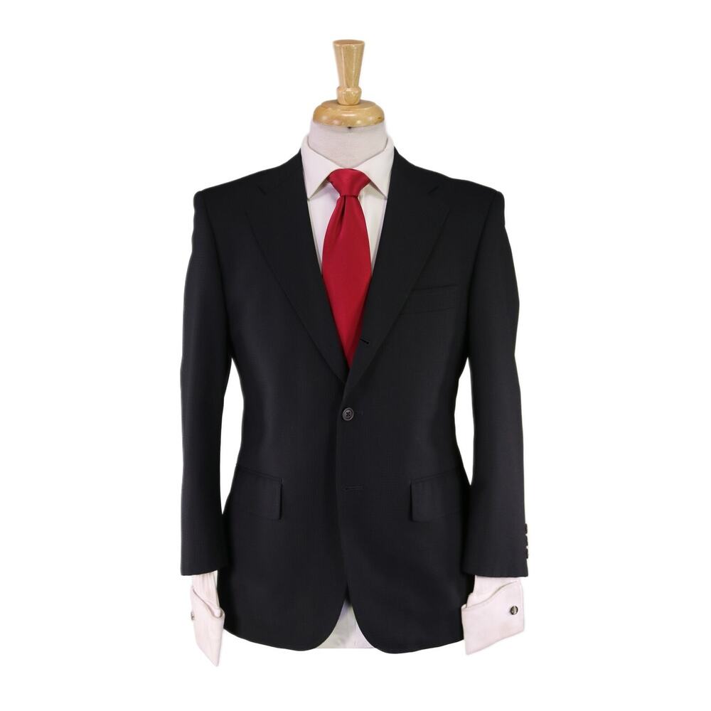 J. Press Single Breasted Black Textured Suit.